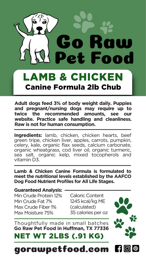 Go Raw Pet Food Lamb & Chicken Canine Formula label